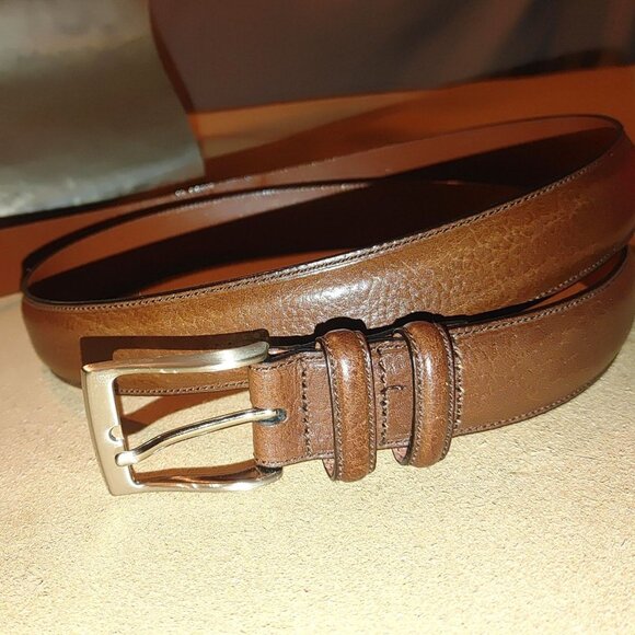 Leather Belt Size 42 Perry Ellis Brown Portfolio Grain Cowhide 1.5 Silver Buck - Picture 1 of 10